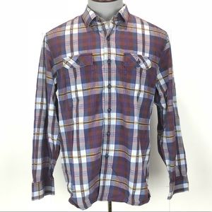 TOMMY BAHAMA Button Up Shirt Blue & Burgundy Plaid
